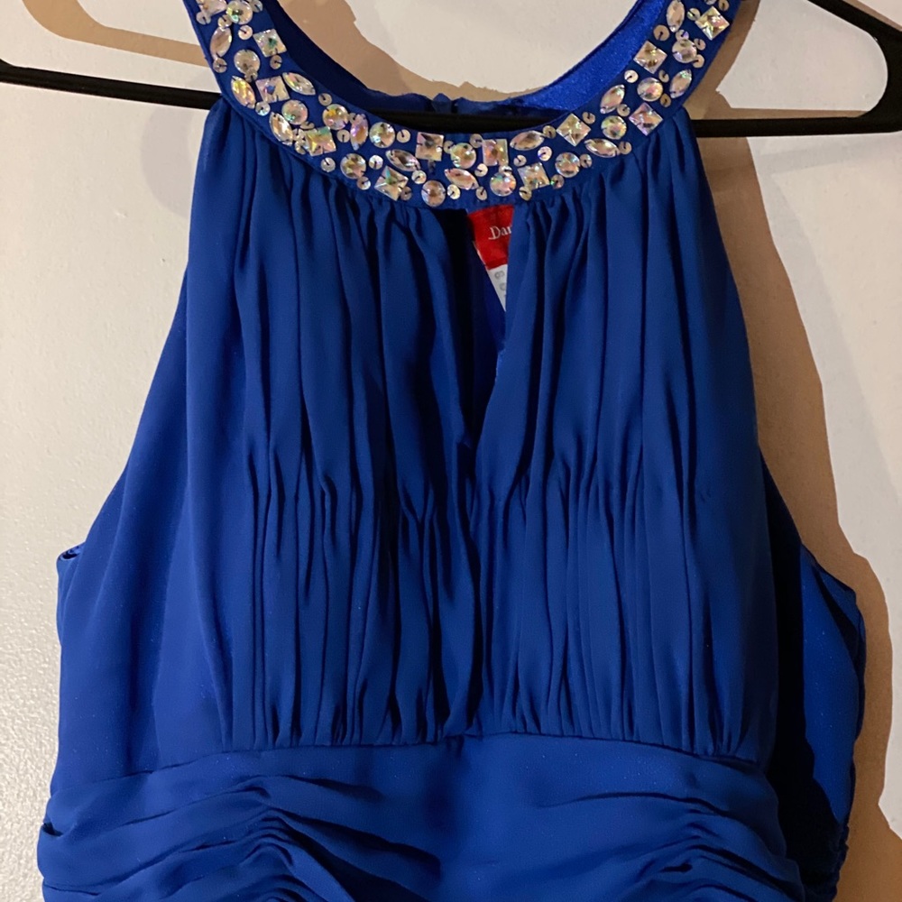 royal blue dress with diamond detailing